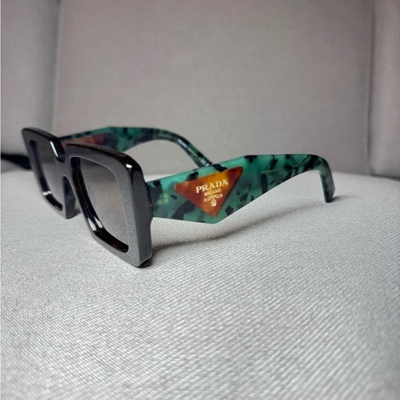 Prada Black and Green Geometric Sunglasses